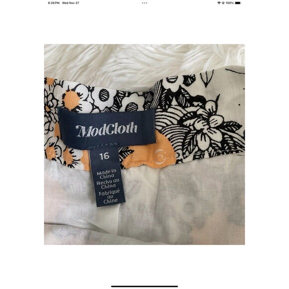 Modcloth Peeking at Perfection Wm’s Sz 16 A-Line Wrap Skirt Floral Peach Orange - Picture 7 of 11